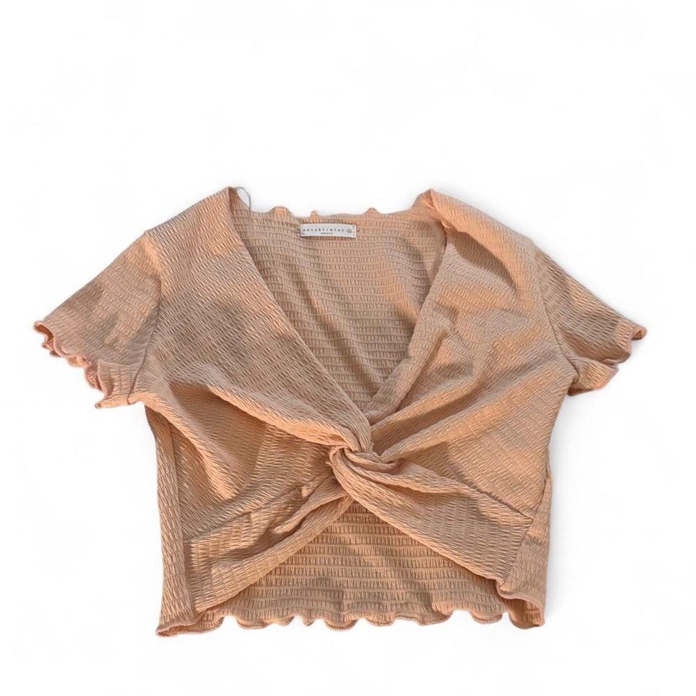 Twist Front Peach Lettuce Hem Crop Top